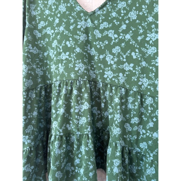 True Craft Green Floral Tiered V Neck‎ Long Sleeve Peplum Blouse Top XL - Picture 2 of 6